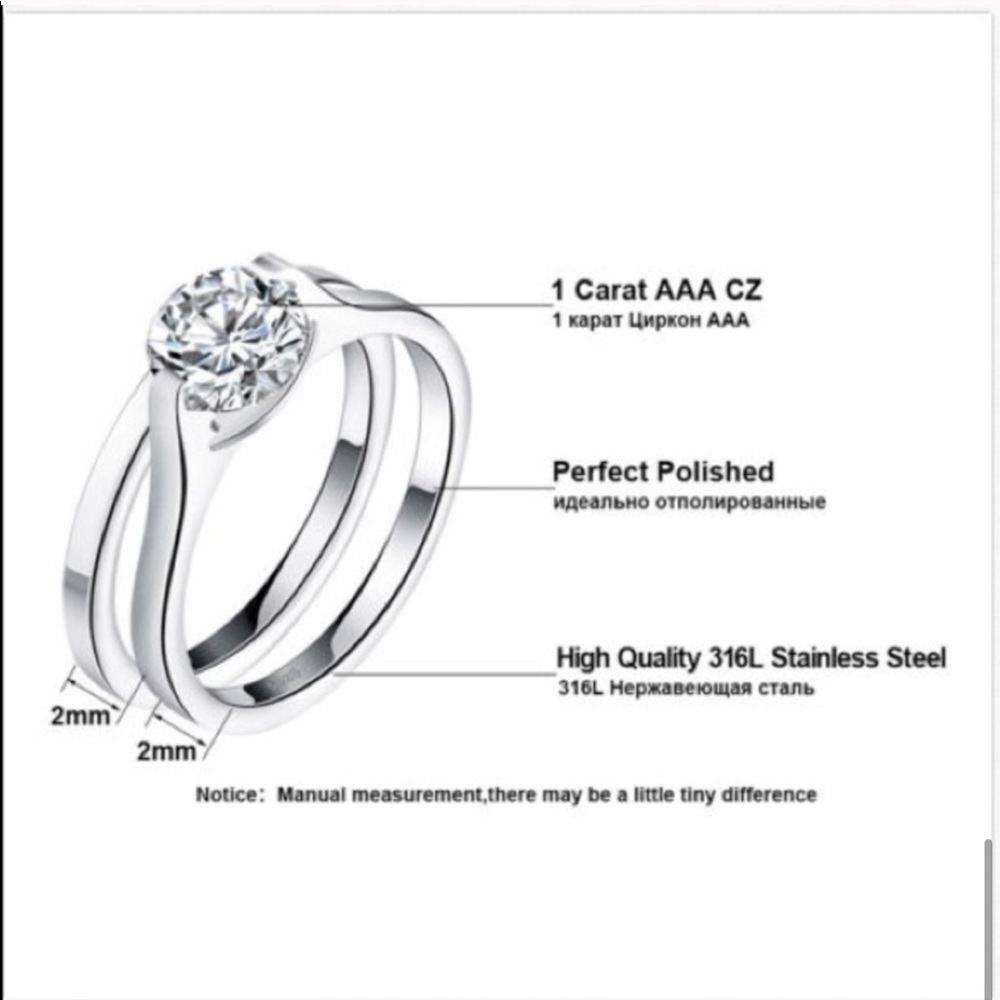 0.25-1.5Ct VVS1 CZ Set Wedding Band Solitaire Rings 316L Stainless Steel